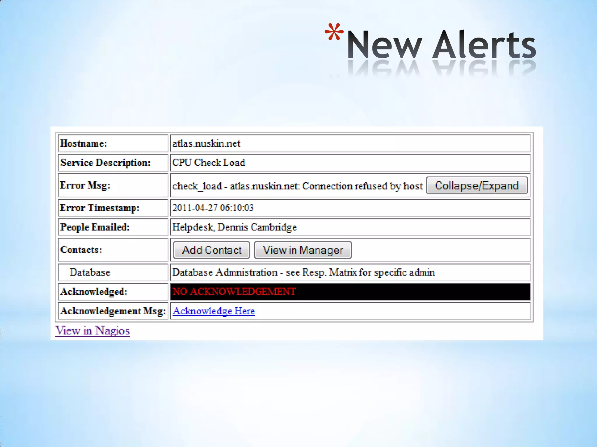 New AlertsPrograms We integrated into Nagios