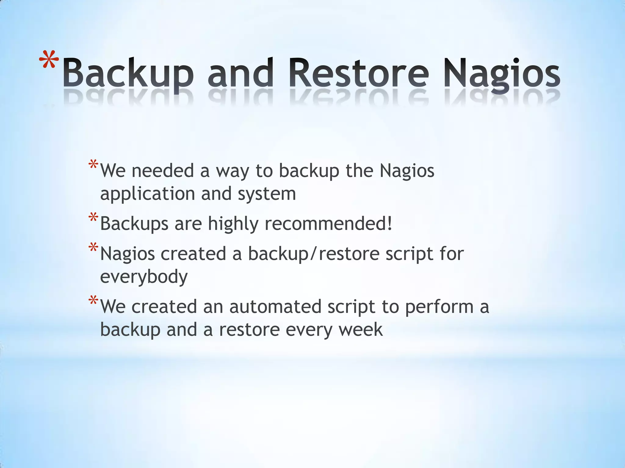 Load ChallengesAt about 500 monitors we realized we needed more hardwareAt first we upgraded the number of CPU cores At 1,000 we experienced high IO wait timesWe decreased the check times from every two minutes to every three minutes
