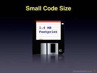 Small Code Size


    1.4 MB
    Footprint




                  anscamobile.com
 