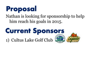 Nathan is looking for sponsorship to help
him reach his goals in 2015.
1) Cultus Lake Golf Club
 