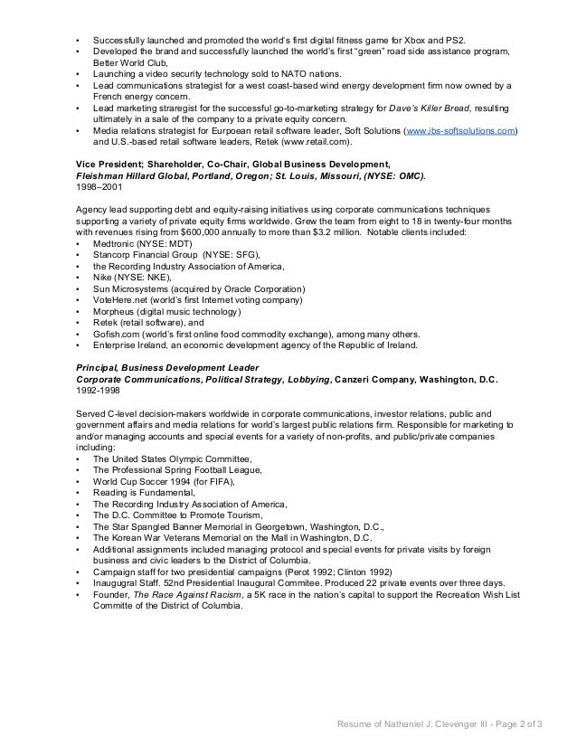 nathaniel clevenger business development resume