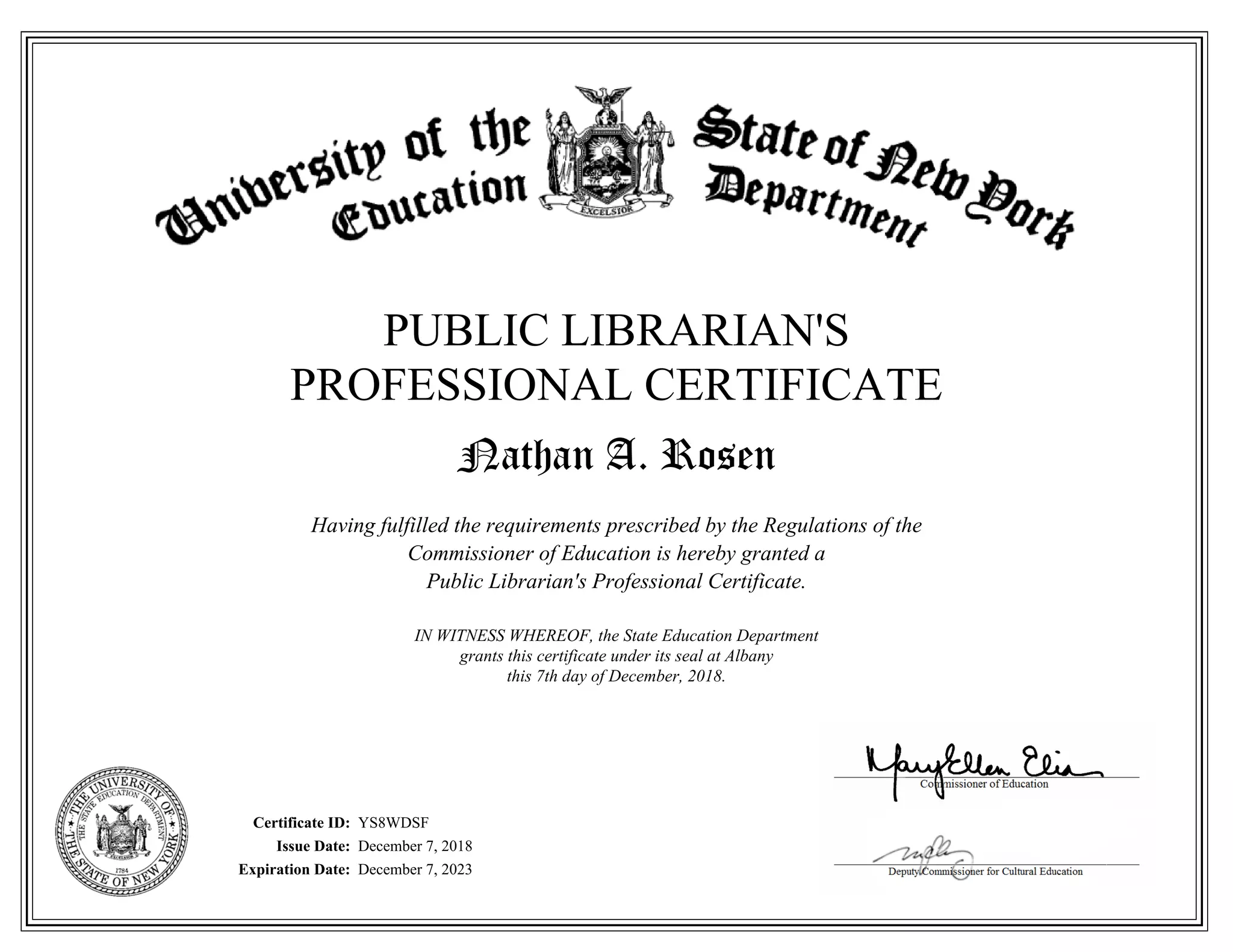 New York State Public Librarian Professional Certificate 2018 PPT