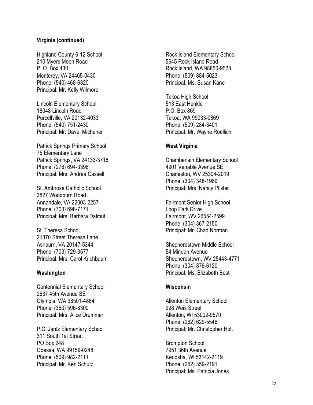 National list of Blue Ribbon schools
