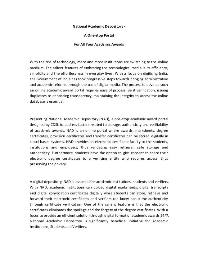 National Academic Depository Academic Awards