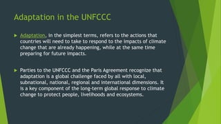 Adaptation in the UNFCCC
 Adaptation, in the simplest terms, refers to the actions that
countries will need to take to re...