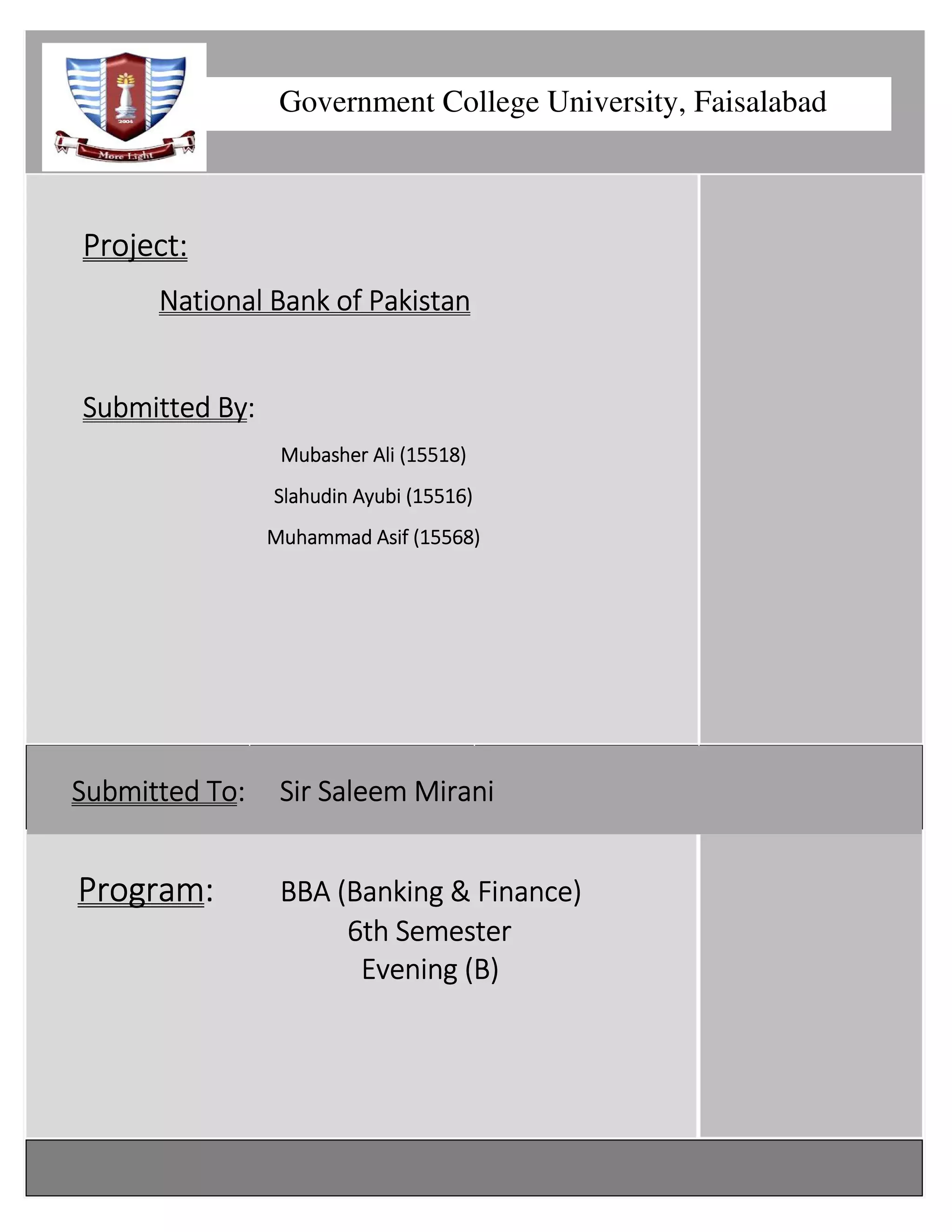 Project on National Bank of Pakistan | PDF