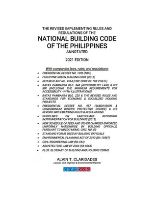 The Revised Implementing Rules and Regulations of the National Building Code of the Philippines Annotated