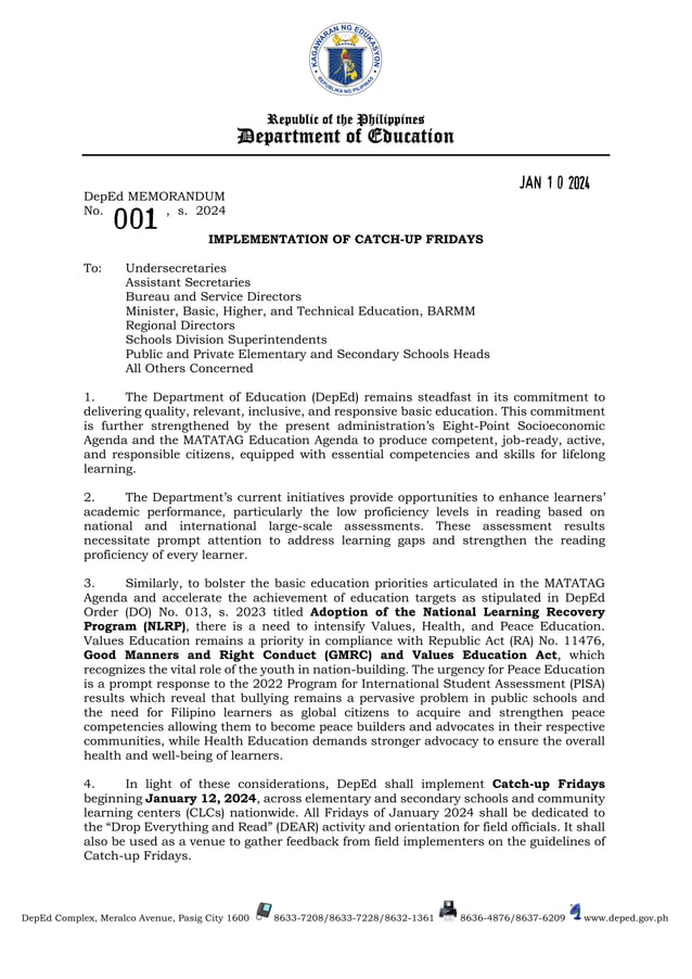 National CatchUp Fridays (DepEd Memorandum 001, s. 2023).pdf