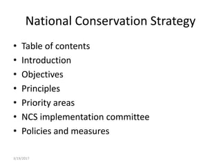 Conservation Policy Implementation National conservation strategy | PPTX