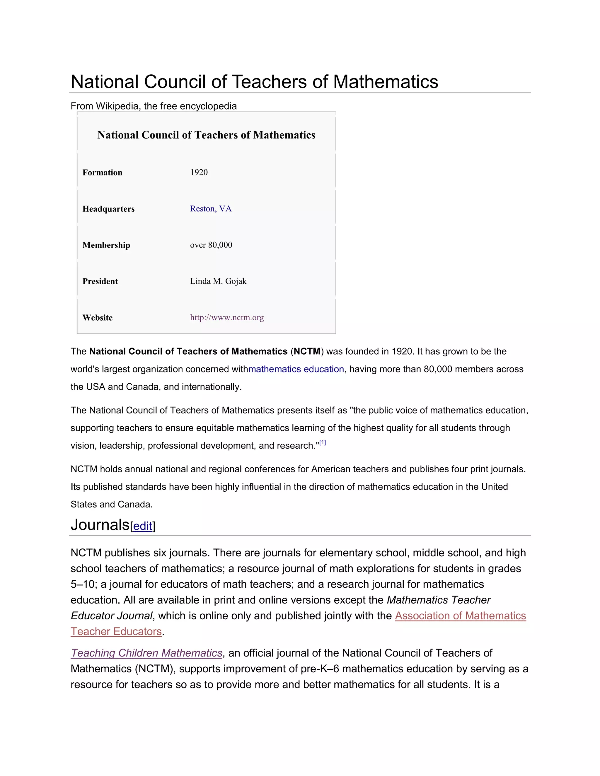 National council of teachers of mathematics | DOCX