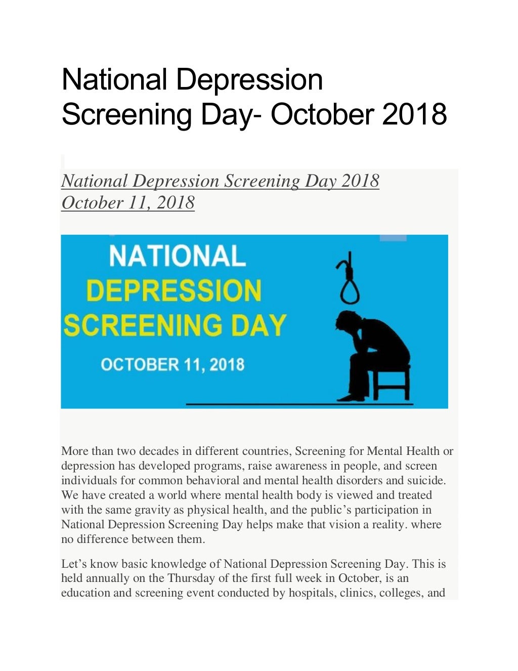 National depression screening day