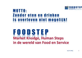 MOTTO:
Zonder eten en drinken
is overleven niet mogelijk!

FOODSTEP
Market Knodge, Human Steps
in de wereld van Food en Service
14-11-2013

1

 