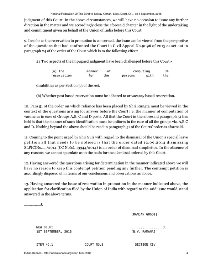 National federation of the blind vs sanjay kothari secy deptt of on 1