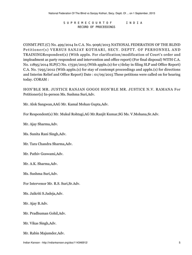 National federation of the blind vs sanjay kothari secy deptt of on 1