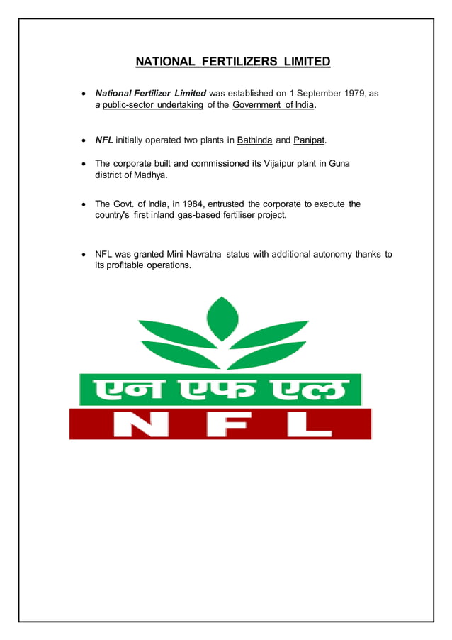 National fertilizer limited nfl and india tourism development