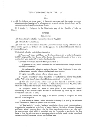 The National Food Security Bill, 2013