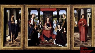 MEMLING, Hans
The Donne Triptych (centre panel)
c. 1475
Oil on oak, 70,5 x 30,5 cm
National Gallery, London
 
