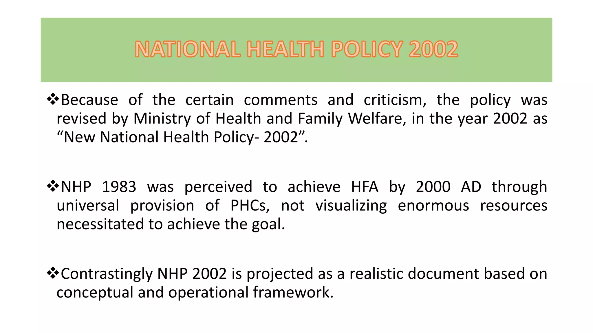 National Health Policy of 1983, 2002 and 2017 | PPTX