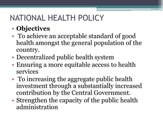 National health policy, population policy, ayush