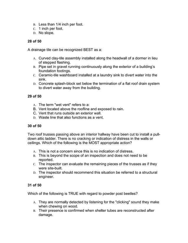 National home inspector exam questions