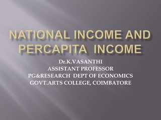 Dr.K.VASANTHI
ASSISTANT PROFESSOR
PG&RESEARCH DEPT OF ECONOMICS
GOVT.ARTS COLLEGE, COIMBATORE
 
