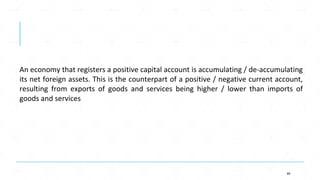88
An economy that registers a positive capital account is accumulating / de-accumulating
its net foreign assets. This is ...