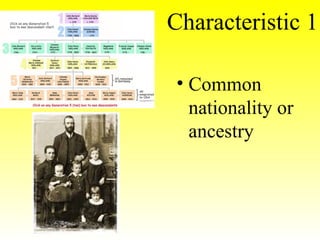 Characteristic 1
• Common
nationality or
ancestry
 