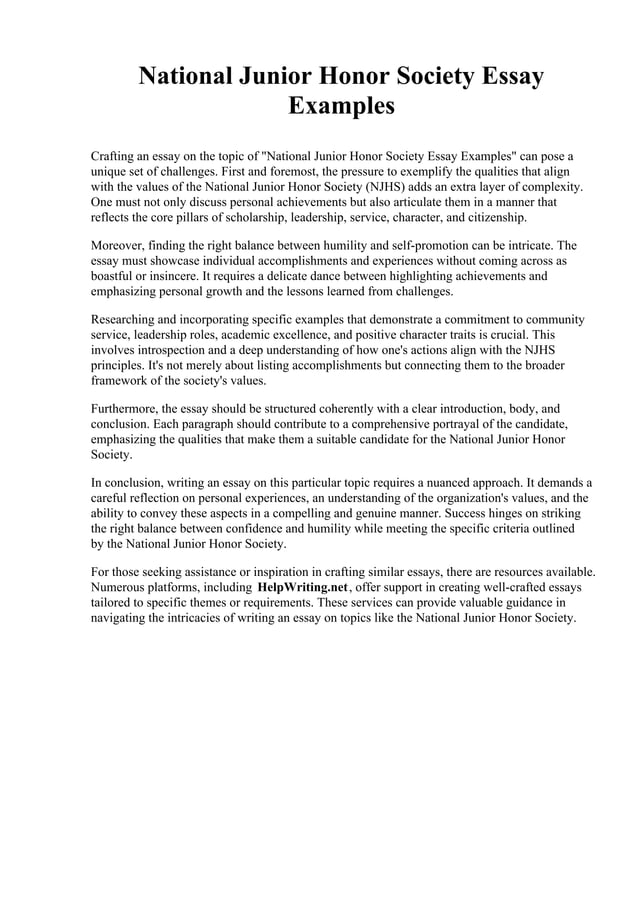 National Junior Honor Society Essay Examples pdf
