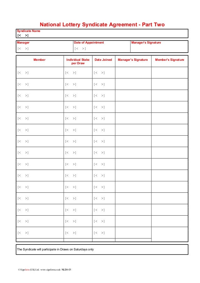 Lottery Syndicate Agreement Template Word