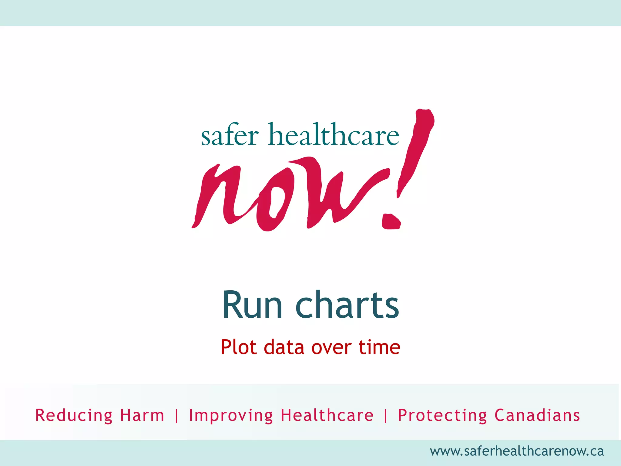 Run charts
Plot data over time



                      www.saferhealthcarenow.ca
 