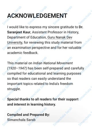 Indian National Movement (1920–1947) Complete Notes PDF by Simanchala ...
