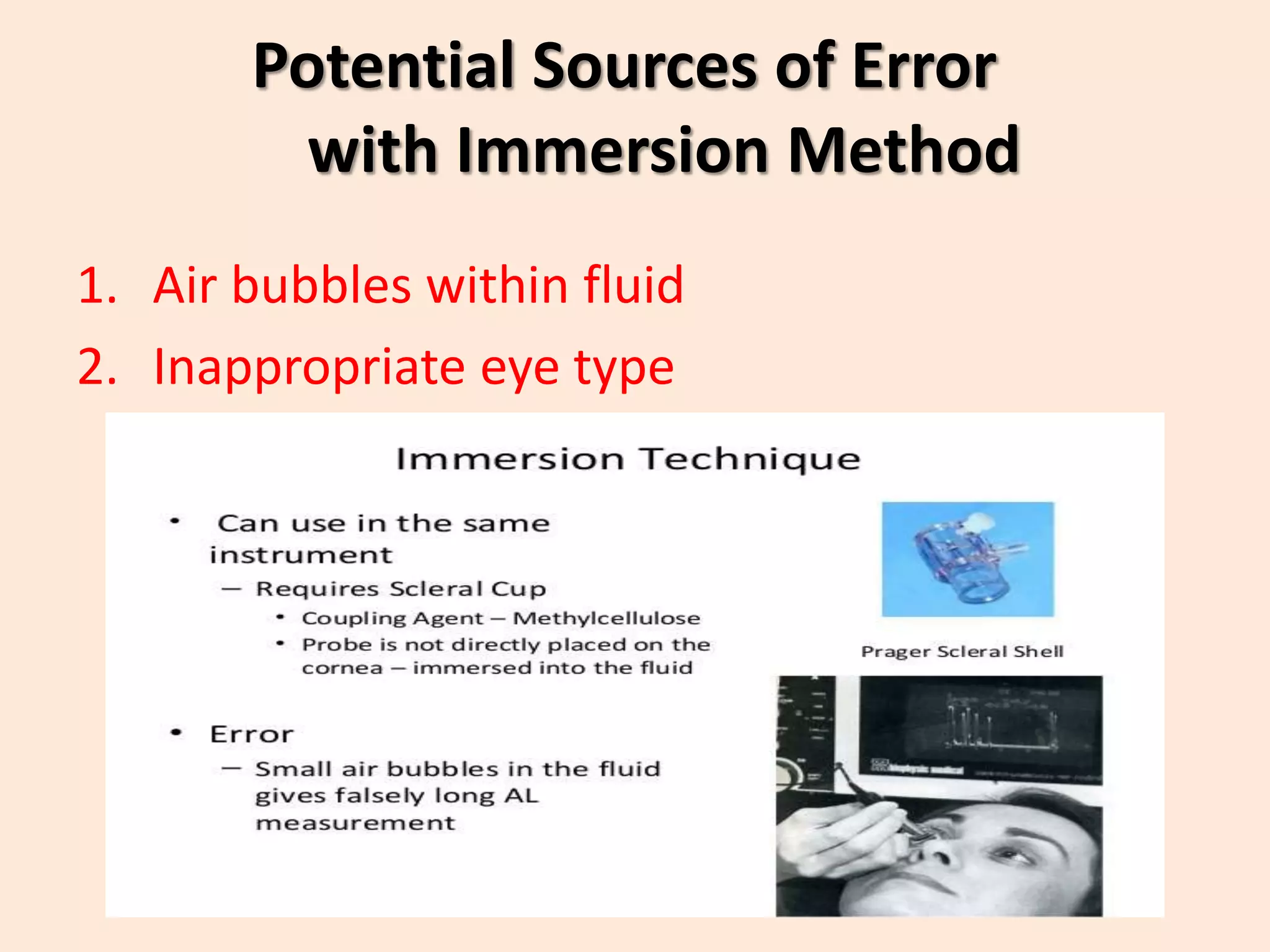 Potential Sources of Error
with Immersion Method
1. Air bubbles within fluid
2. Inappropriate eye type
 