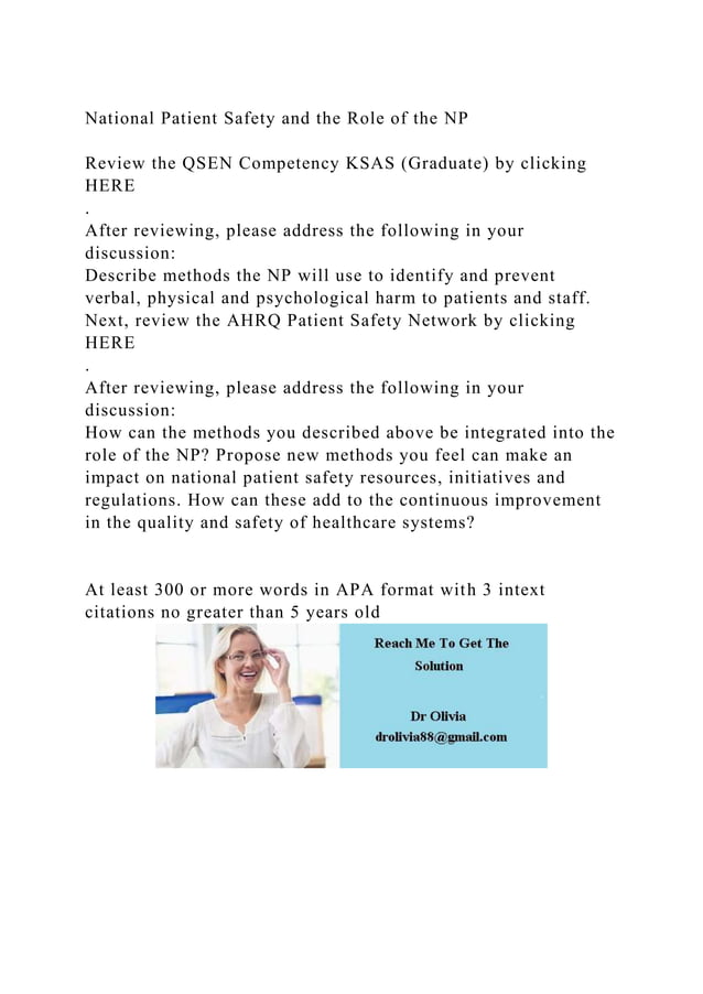 National Patient Safety and the Role of the NPReview the QSEN Co.docx