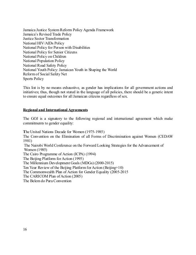 national policy for gender equality jamaica letter summary