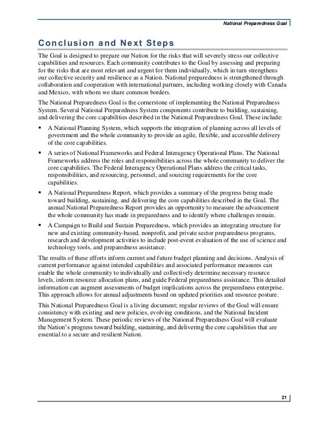 National Preparedness Goals