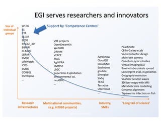 EGI	serves	researchers	and	innovators
Research
infrastructures
Size	of	
individual
groups
Multinational	communities,	
(e.g...