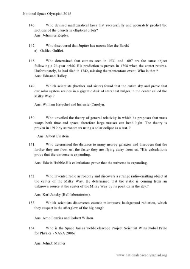 National Space Olympiad 2015 Question Bank