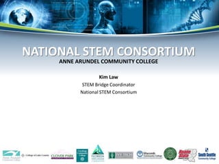 ANNE ARUNDEL COMMUNITY COLLEGE
Kim Law
STEM Bridge Coordinator
National STEM Consortium
NATIONAL STEM CONSORTIUM
 