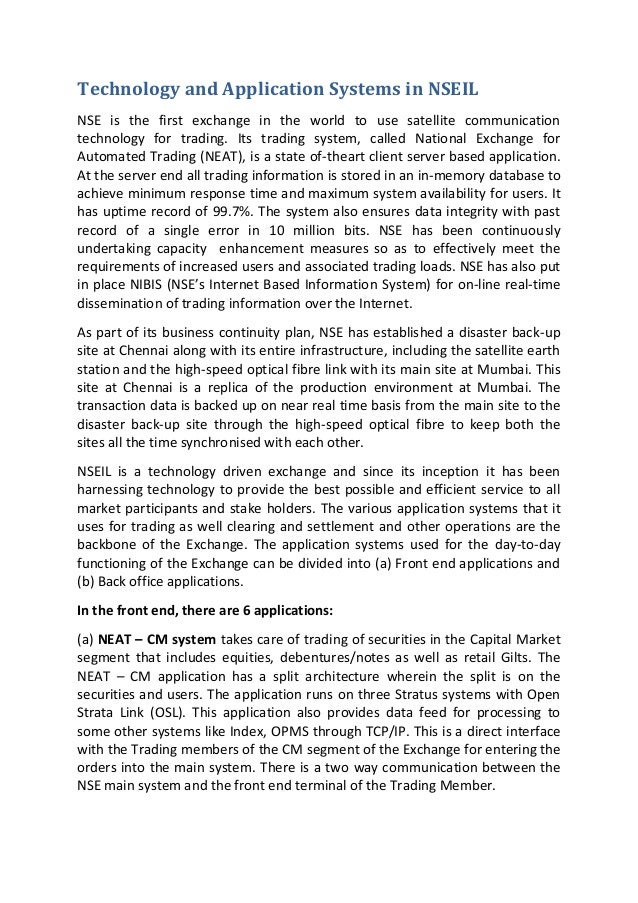 Trading system of national stock exchange