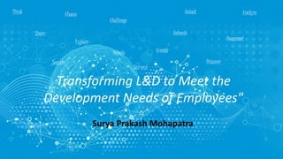Think
Transforming L&D to Meet the
Development Needs of Employees"
Share
Search
Explore
Challenge
Create
Unlock
Debate
Choose
Unleash
Discover
Document
Analyze
Harvest
Surya Prakash Mohapatra
 
