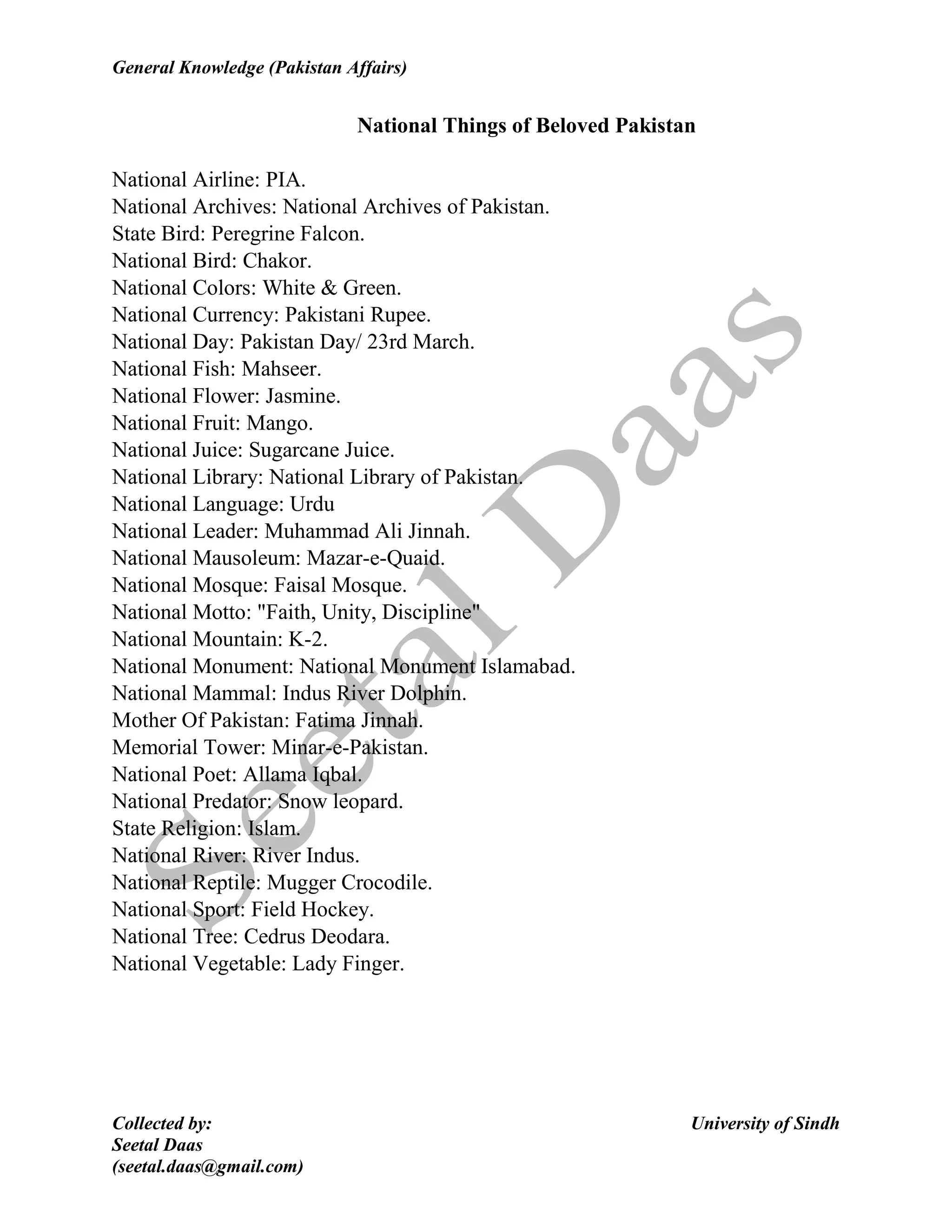 National Things of Pakistan | PDF