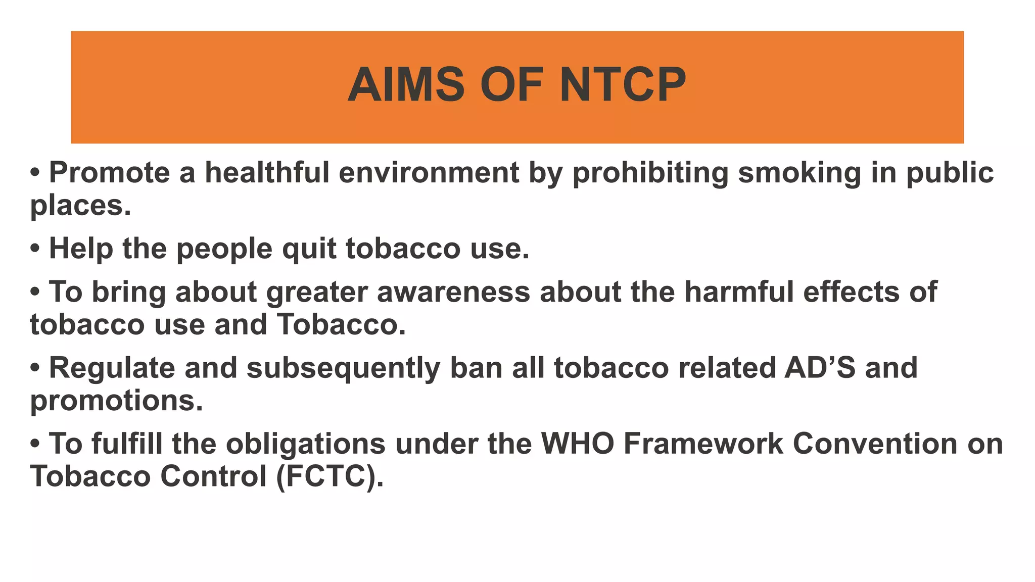 national tobacco control programme slideshare NATIONAL TOBACCO CONTROL PROGRAMME [Autosaved].pptx