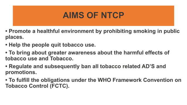NATIONAL TOBACCO CONTROL PROGRAMME [Autosaved].pptx | Illegal Drugs ...