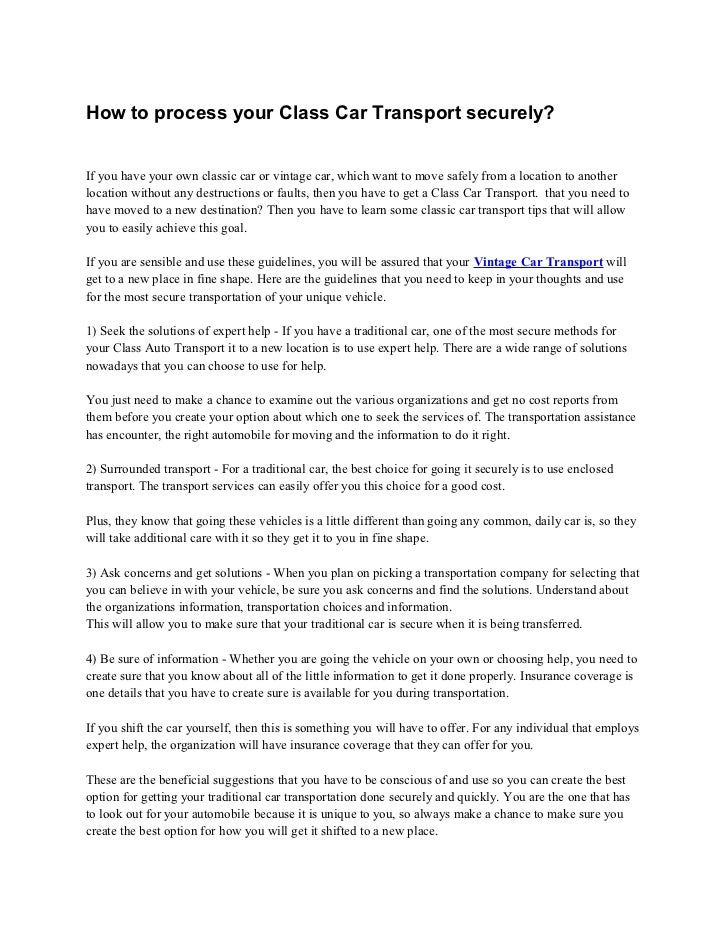 How To Process Your Class Car Transport Securely