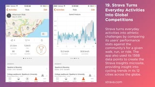19. Strava Turns
Everyday Activities
Into Global
Competitions
Strava turns everyday
activities into athletic
challenges by...