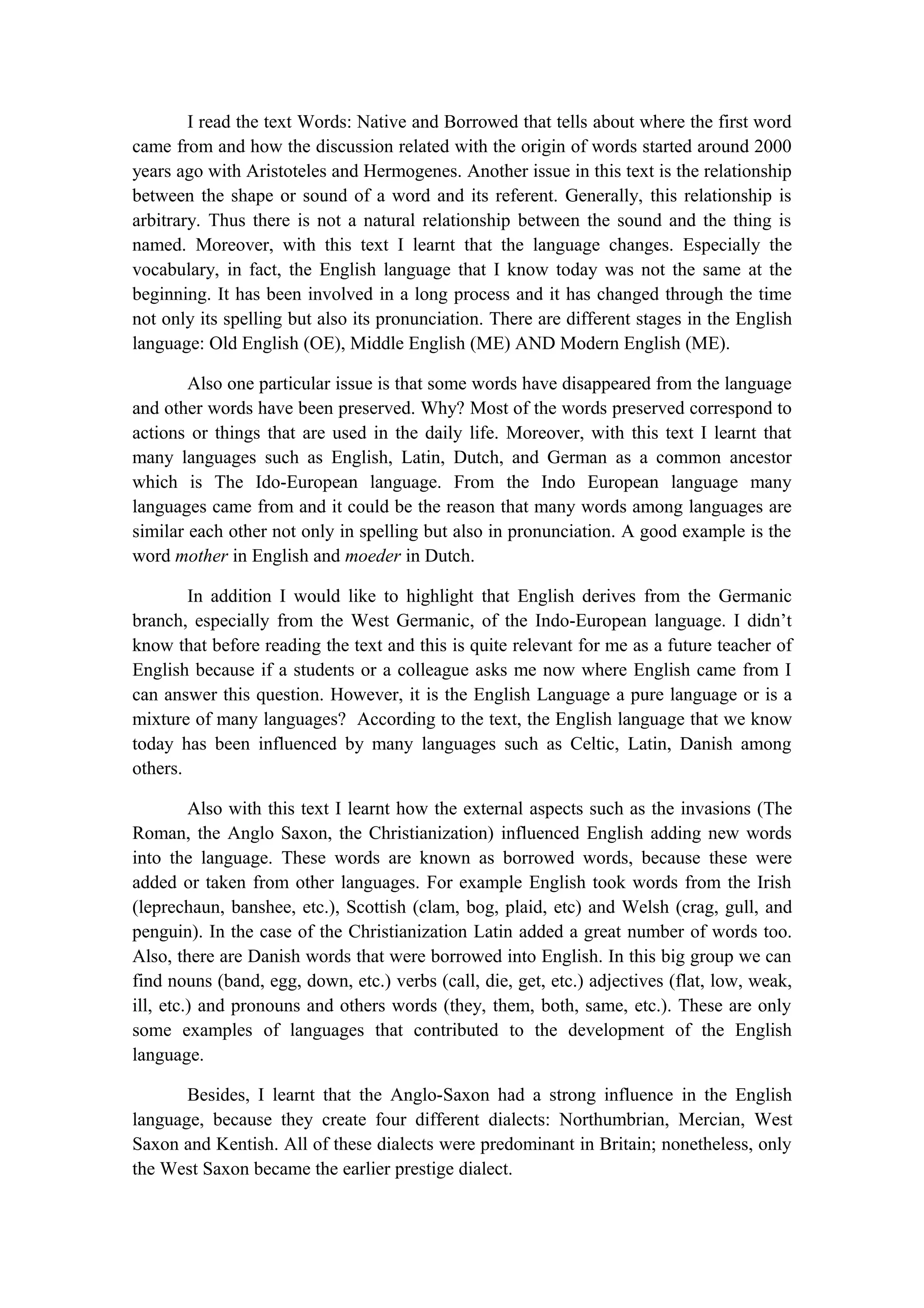 Native and borrowed words reflection | DOC