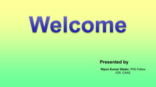 Ripon Kumar Sikder, PhD Fellow
ICR, CAAS
Presented by
 