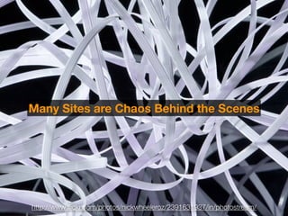 Many Sites are Chaos Behind the Scenes




http://www.ﬂickr.com/photos/nickwheeleroz/2391631937/in/photostream/
 