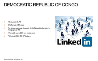 DEMOCRATIC REPUBLIC OF CONGO

Active users: 23,700
25% Female; 75% Male
The largest age group of users is 35-54, followed ...
