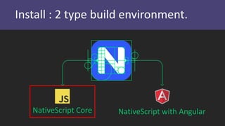 Install : 2 type build environment.
NativeScript Core NativeScript with Angular
 